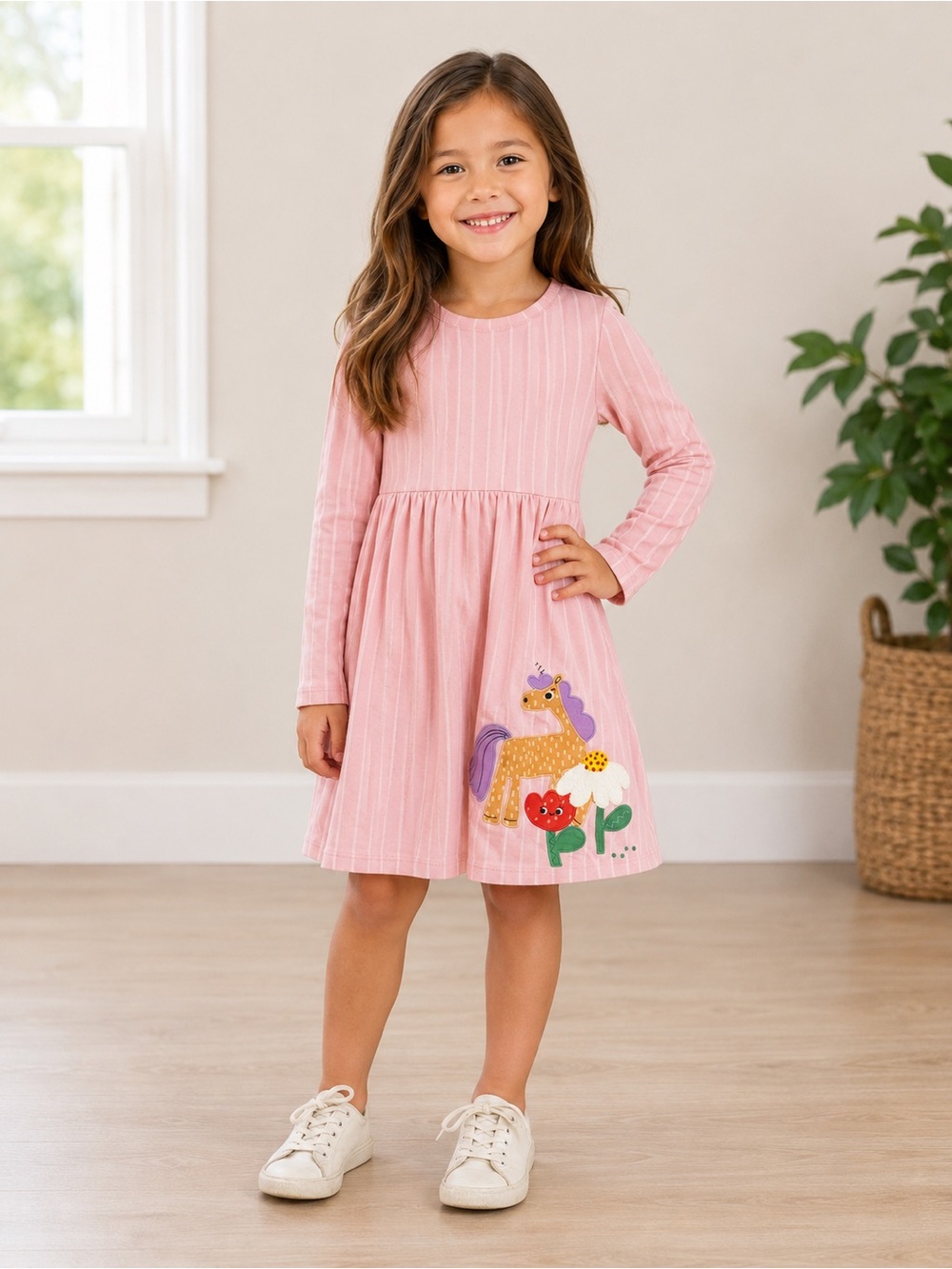 next • NWT Pink Long-Sleeve Dress with Unicorn Appliqué 6/7